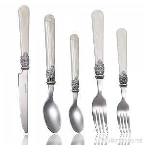 Stainless Steel Silverware Set - 40-Piece Royal Flatware Set with White Pearl Handle Vintage Cutlery Set Including 8 Steak Knives 16 Forks 16 Spoons FDA Certified Mirror Polished Service For 8 - B07CCNCB4D